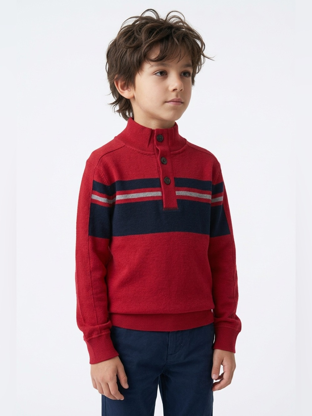 Chaps Kid’s red sweater with gray and black stripes Size-8 NWT.